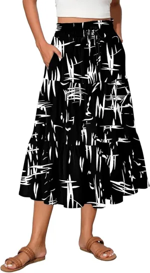 Full Summer Trendy Skirts Women Partys Flowy Expandable Waist Cosy Baggy Floral