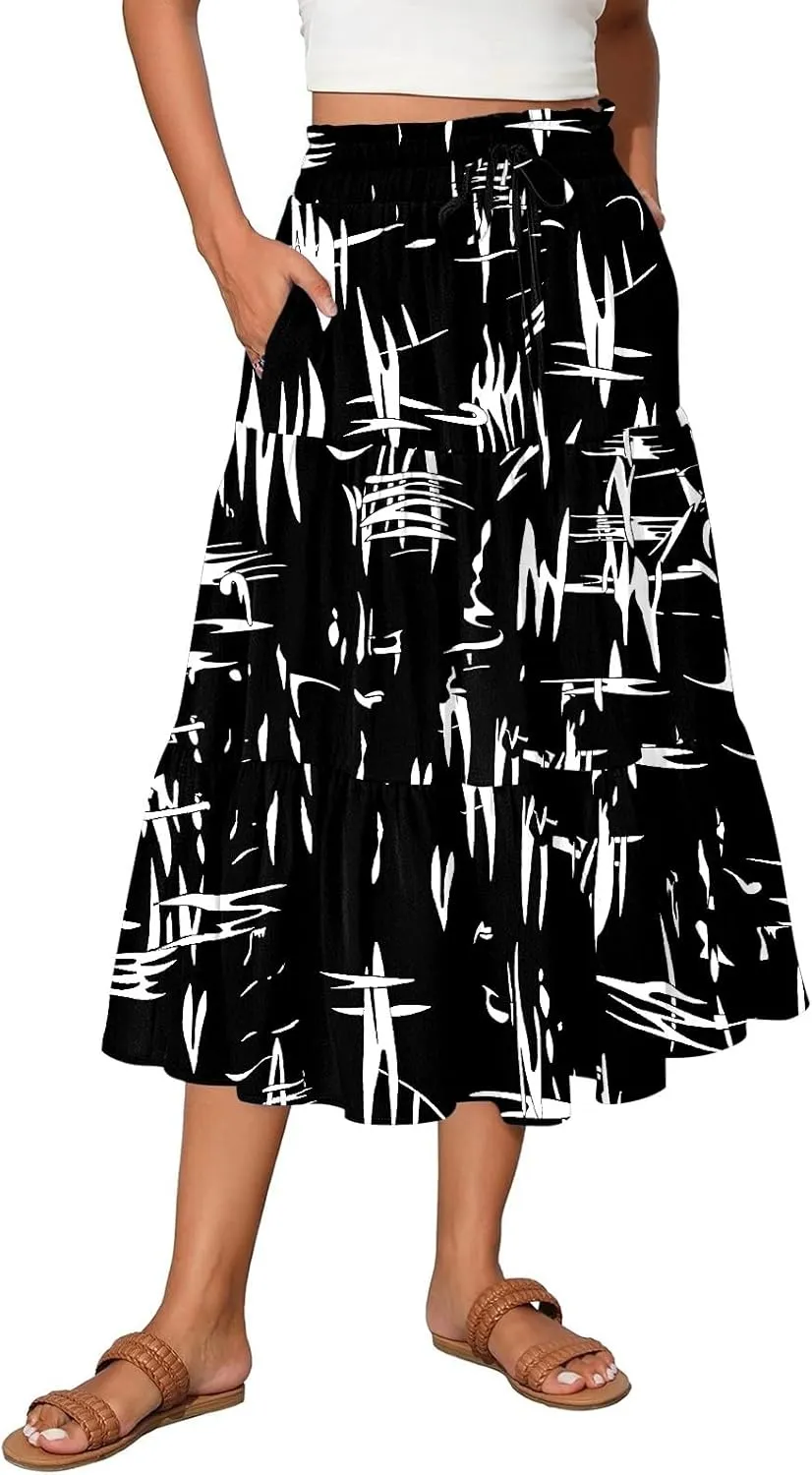 Full Summer Trendy Skirts Women Partys Flowy Expandable Waist Cosy Baggy Floral