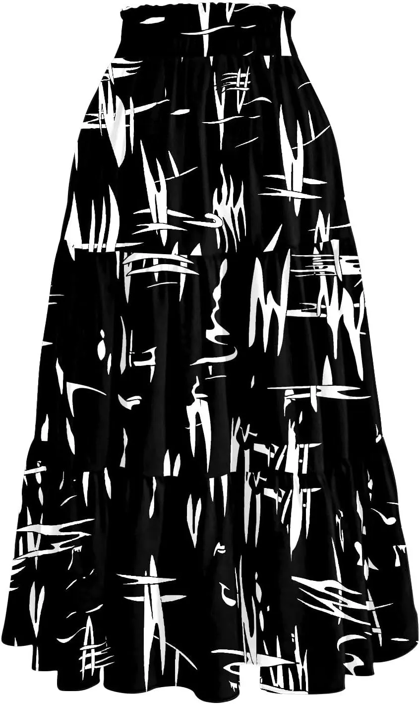 Full Summer Trendy Skirts Women Partys Flowy Expandable Waist Cosy Baggy Floral