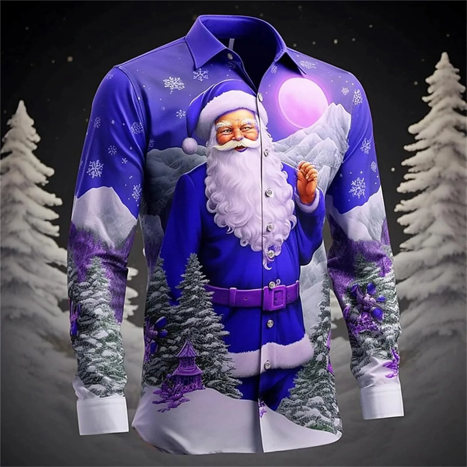 Funny Christmas Shirts for Men 2024 Long Sleeve Fun Printed Hawaiian Santa Shirt Santa Printed Vintage Tops