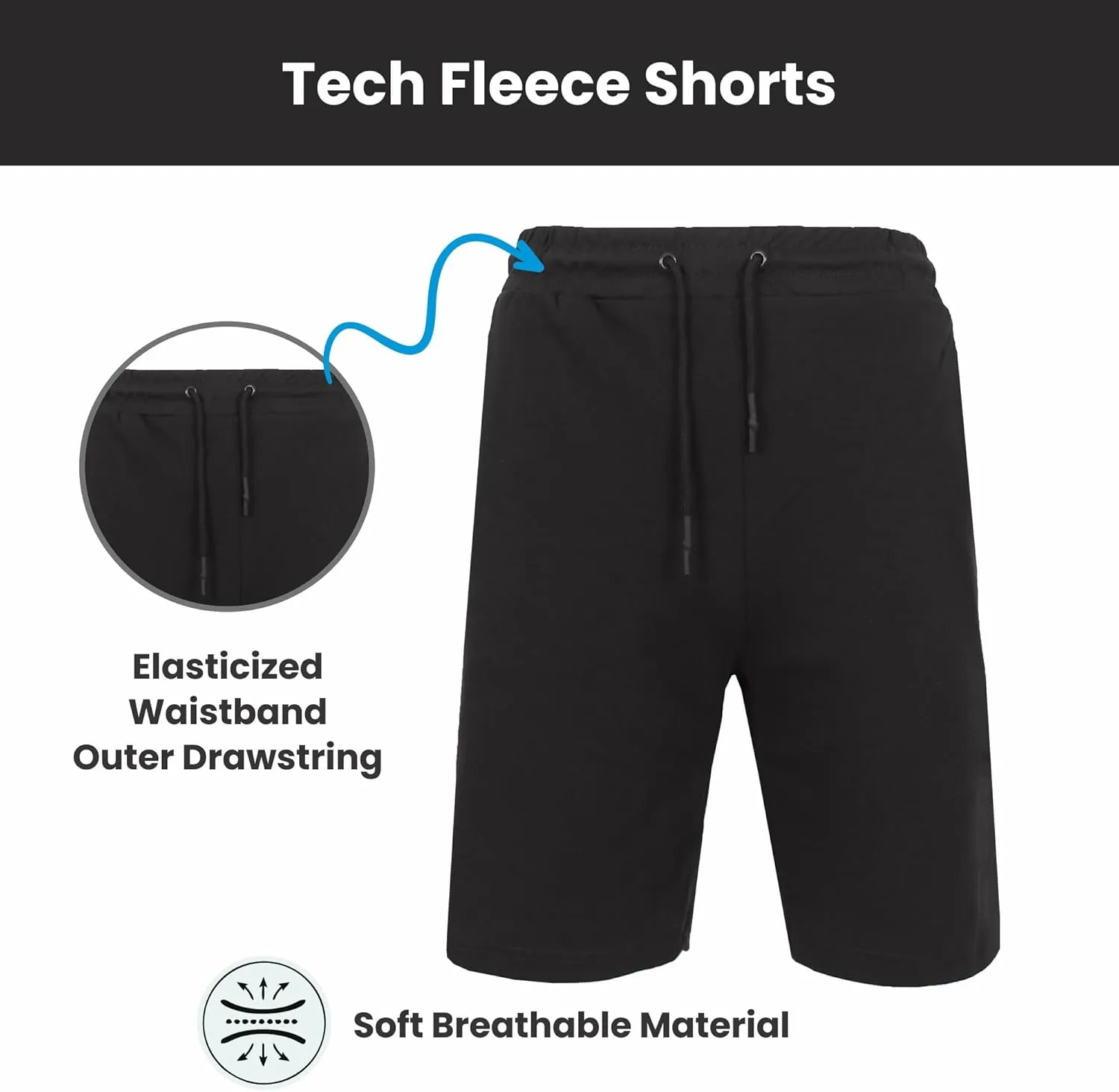 Galaxy by Harvic Men's Athletic French Terry Shorts, Casual Active Shorts with Multi Pockets (Size S-2XL)