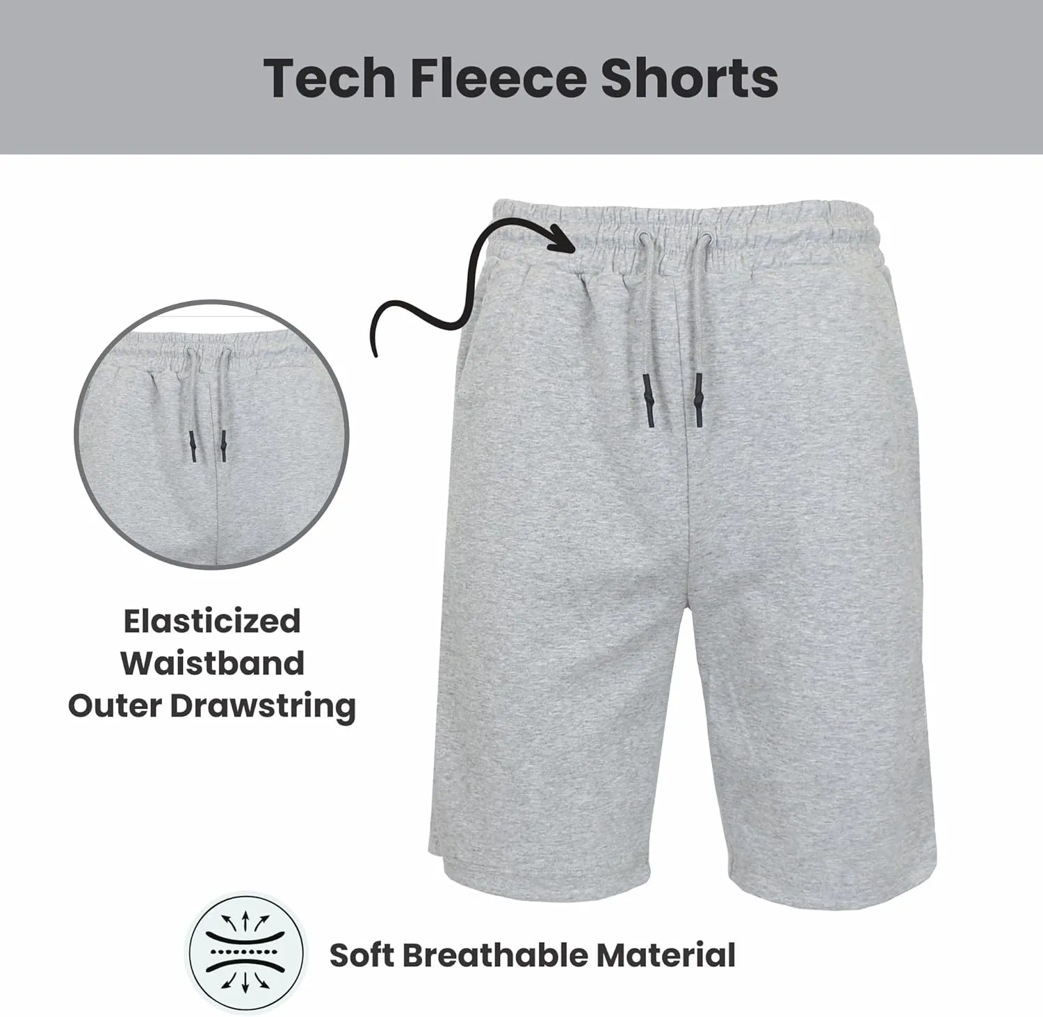 Galaxy by Harvic Men's Athletic French Terry Shorts, Casual Active Shorts with Multi Pockets (Size S-2XL)