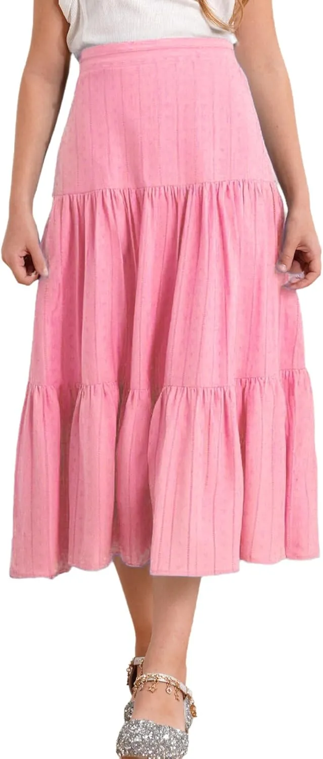 Girls Kids Boho Fancy Maxi Skirts High Waist Ruffled Skirts Summer Swing Long Skirts Modern Dance Costume