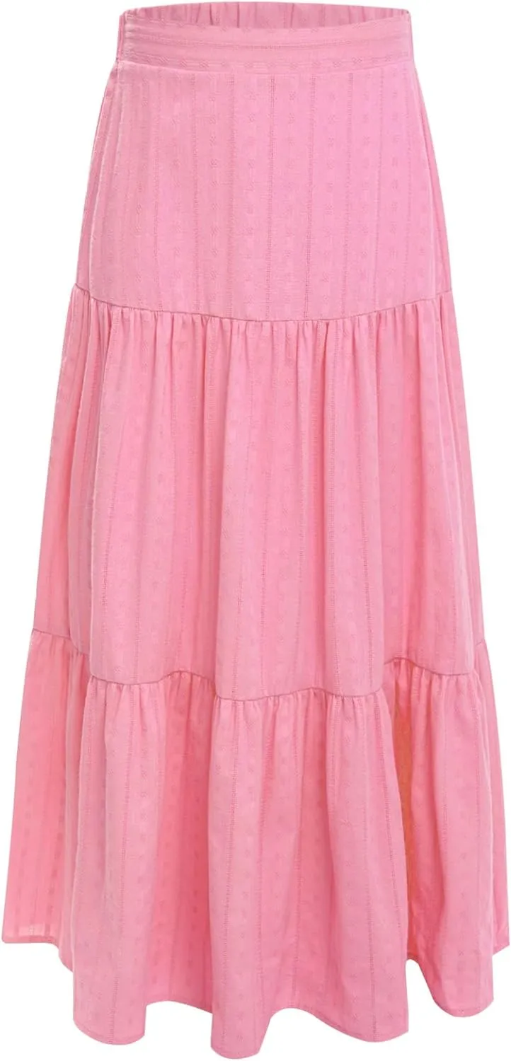 Girls Kids Boho Fancy Maxi Skirts High Waist Ruffled Skirts Summer Swing Long Skirts Modern Dance Costume