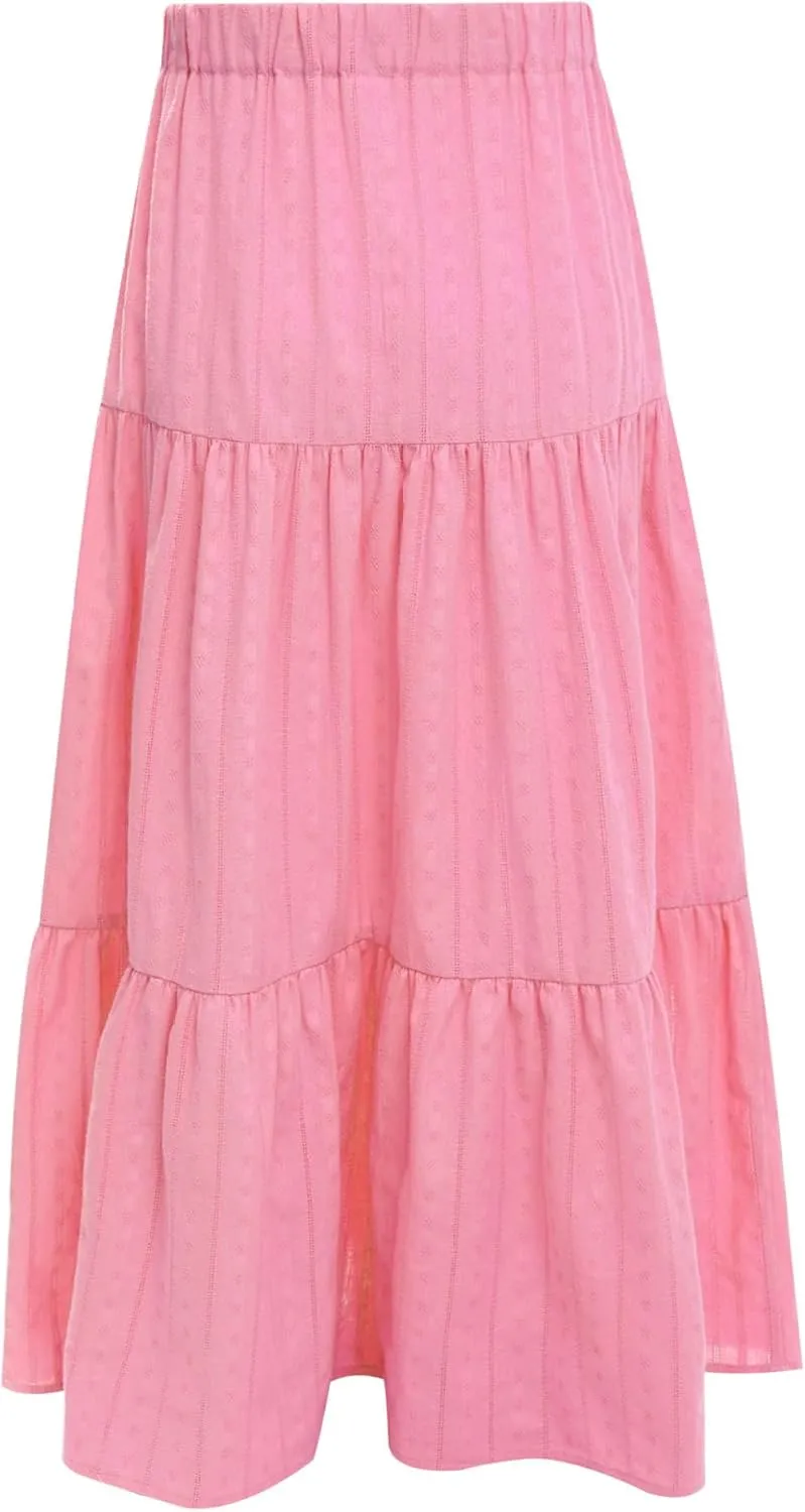 Girls Kids Boho Fancy Maxi Skirts High Waist Ruffled Skirts Summer Swing Long Skirts Modern Dance Costume