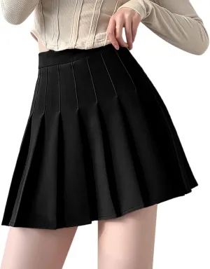 Girls Women High Waisted Plain Pleated Skirt Skater Tennis School Uniforms A-line Mini Skirt for Midi Skirts for