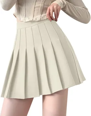 Girls Women High Waisted Plain Pleated Skirt Skater Tennis School Uniforms A-line Mini Skirt for Midi Skirts for