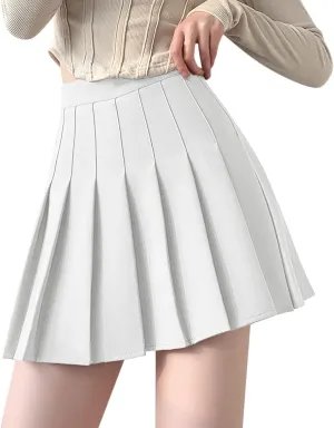 Girls Women High Waisted Plain Pleated Skirt Skater Tennis School Uniforms A-line Mini Skirt for Midi Skirts for