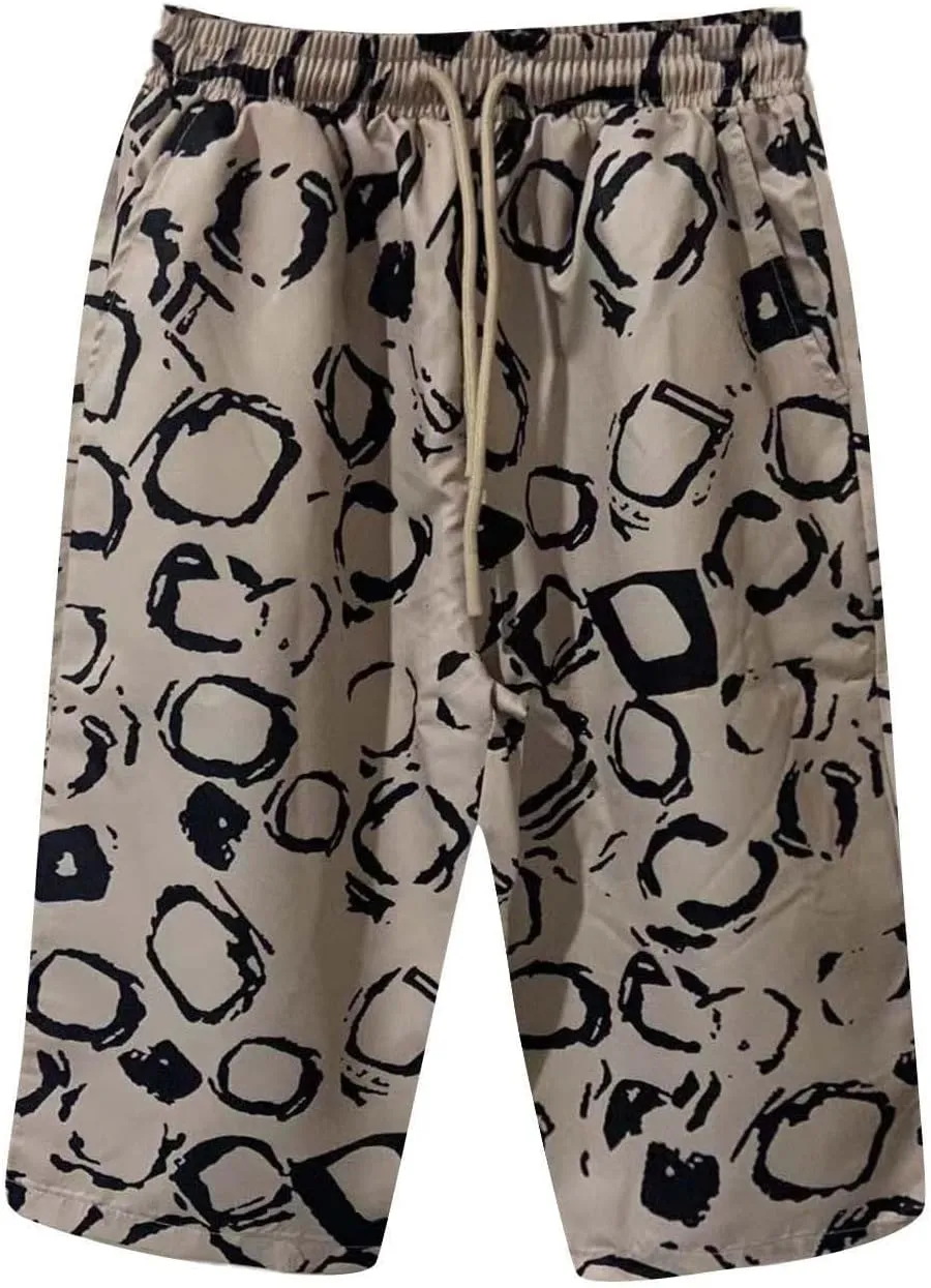 GOFULY Bermuda Shorts for Women Knee Length Cotton Linen Elastic Waist Drawstring Shorts Summer Capris Pants with Pockets