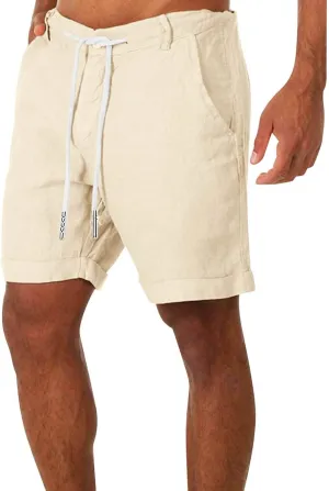 GOKKILRW Mens Shorts Linen Shorts Summer Hippie Beach Shorts Casual Drawstring Lightweight White Shorts with Pockets 2024