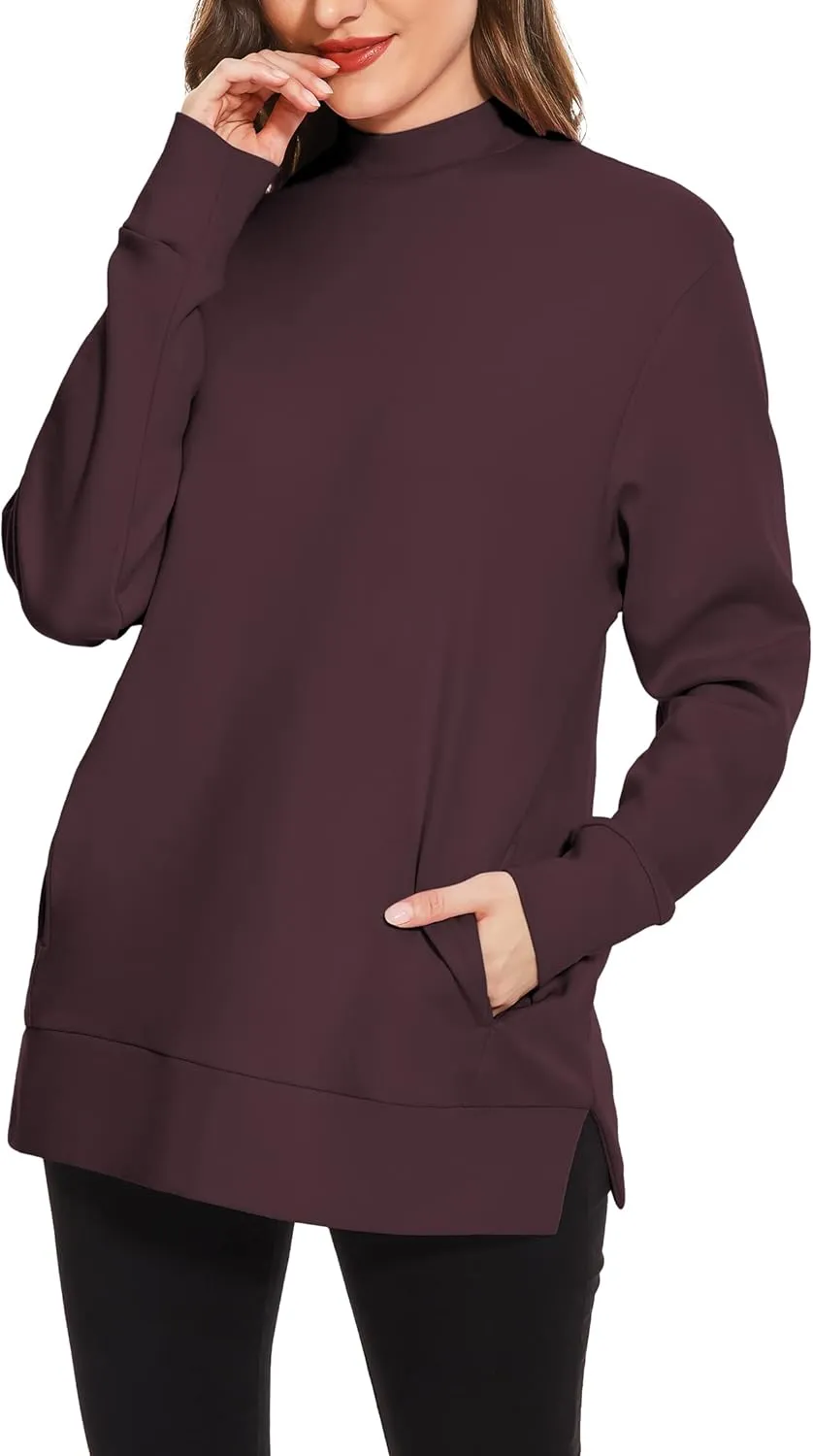 H HIAMIGOS Women's Casual Long sleeves Sweatshirt Tops Basic Loose Fit Mock Turtle Neck Tunic Pullover With Pocket