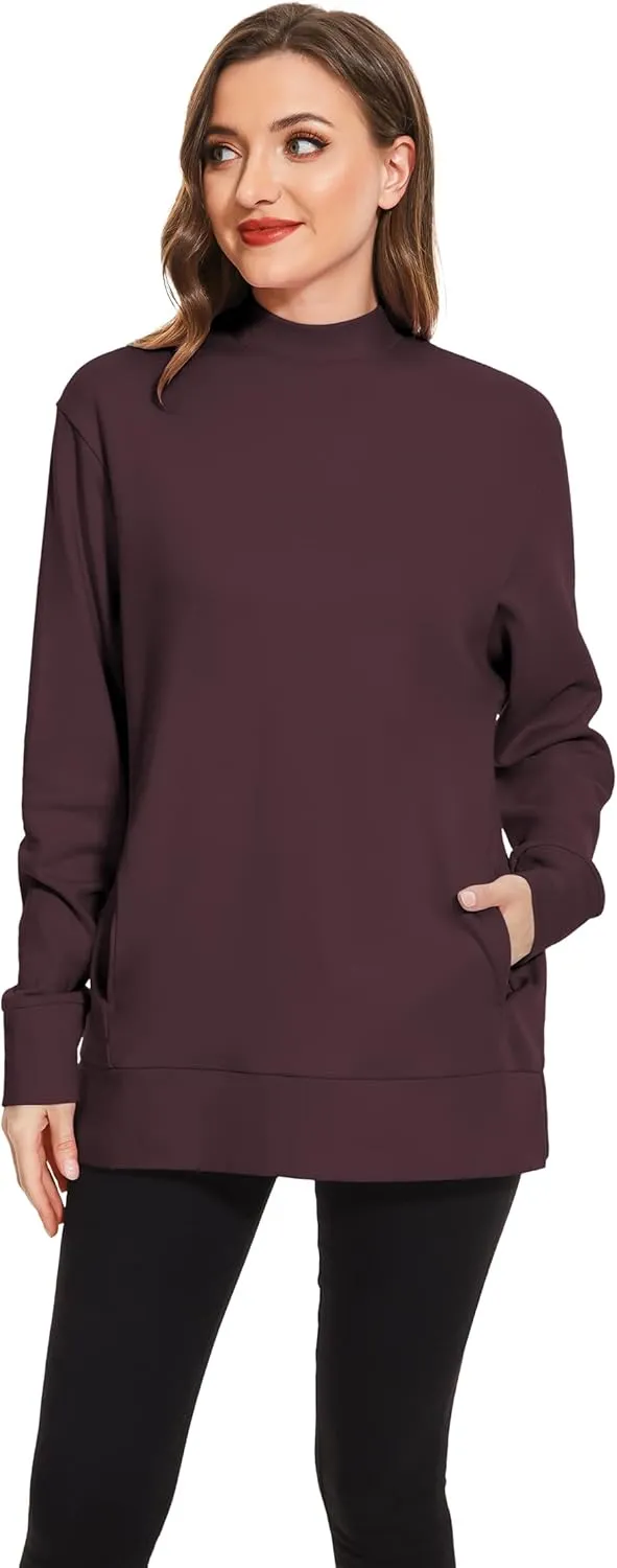 H HIAMIGOS Women's Casual Long sleeves Sweatshirt Tops Basic Loose Fit Mock Turtle Neck Tunic Pullover With Pocket