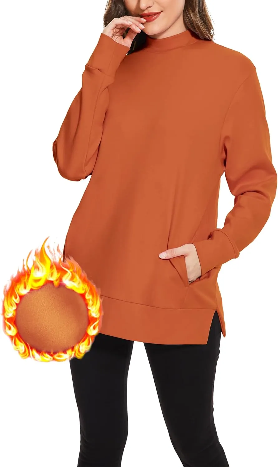 H HIAMIGOS Women's Casual Long sleeves Sweatshirt Tops Basic Loose Fit Mock Turtle Neck Tunic Pullover With Pocket