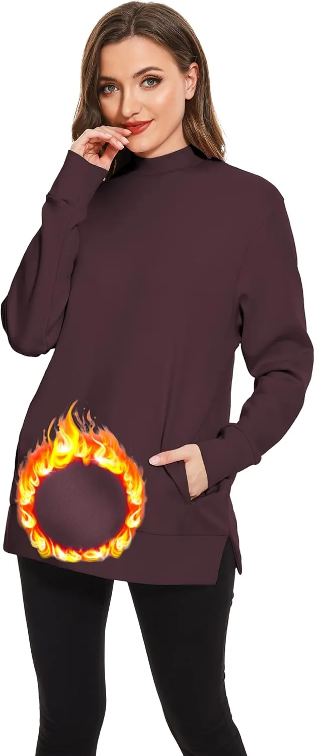 H HIAMIGOS Women's Casual Long sleeves Sweatshirt Tops Basic Loose Fit Mock Turtle Neck Tunic Pullover With Pocket