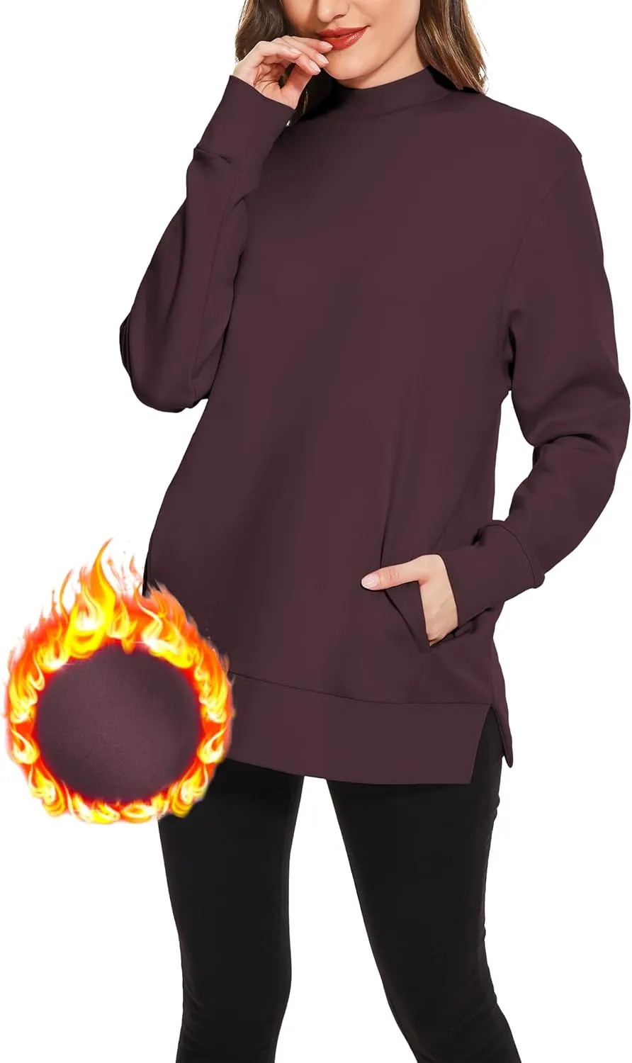 H HIAMIGOS Women's Casual Long sleeves Sweatshirt Tops Basic Loose Fit Mock Turtle Neck Tunic Pullover With Pocket