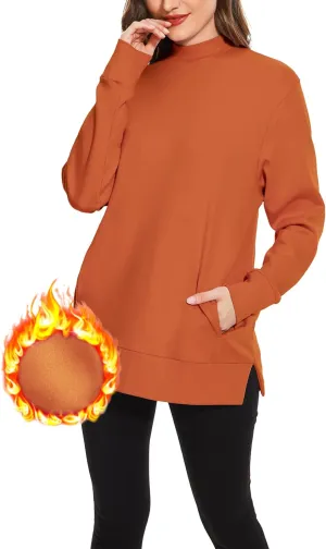 H HIAMIGOS Women's Casual Long sleeves Sweatshirt Tops Basic Loose Fit Mock Turtle Neck Tunic Pullover With Pocket