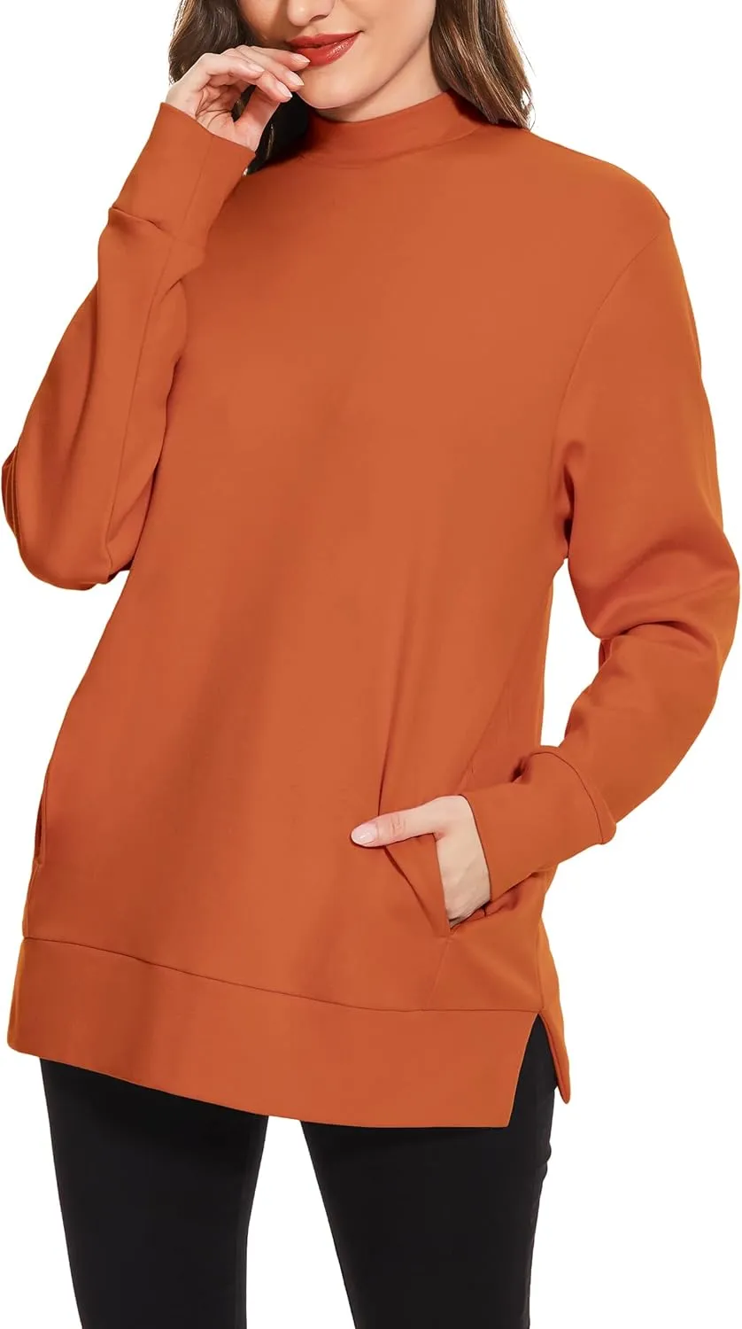 H HIAMIGOS Women's Casual Long sleeves Sweatshirt Tops Basic Loose Fit Mock Turtle Neck Tunic Pullover With Pocket