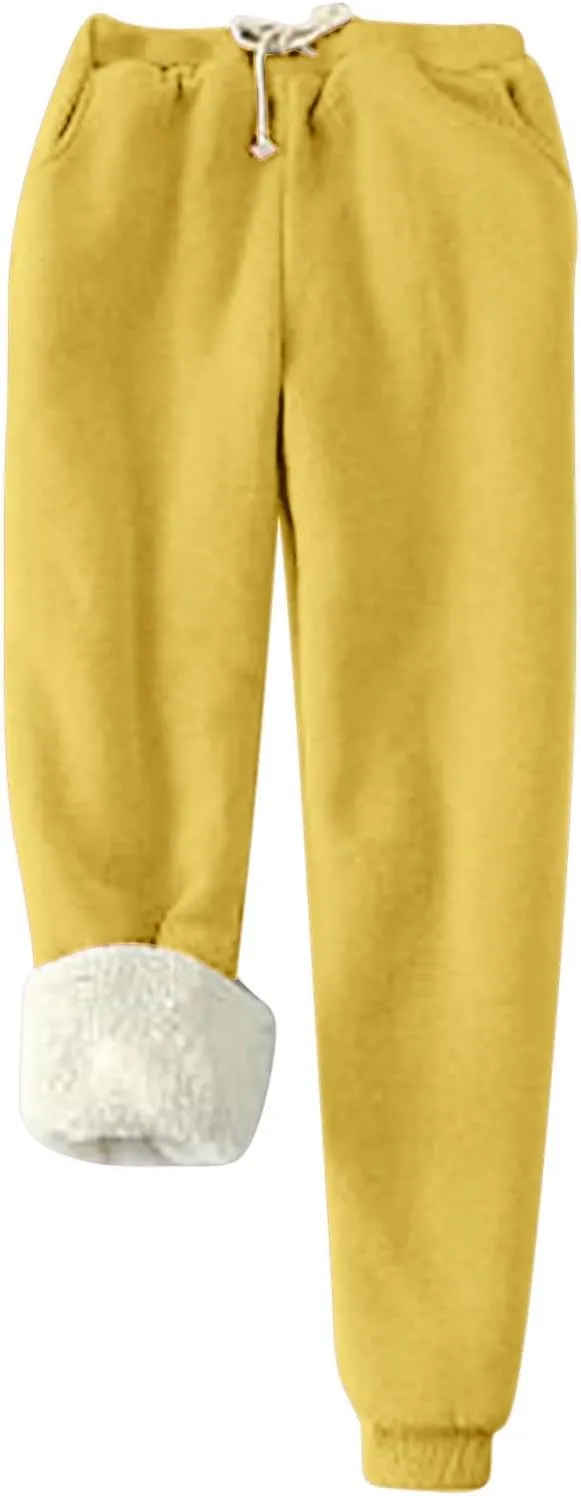 hlysgo 2 Piece Lounge Set Women Casual Loose Fit Long Sleeve Sherpa Fleece Lined Pullover Tops and Pants Winter Warm Set