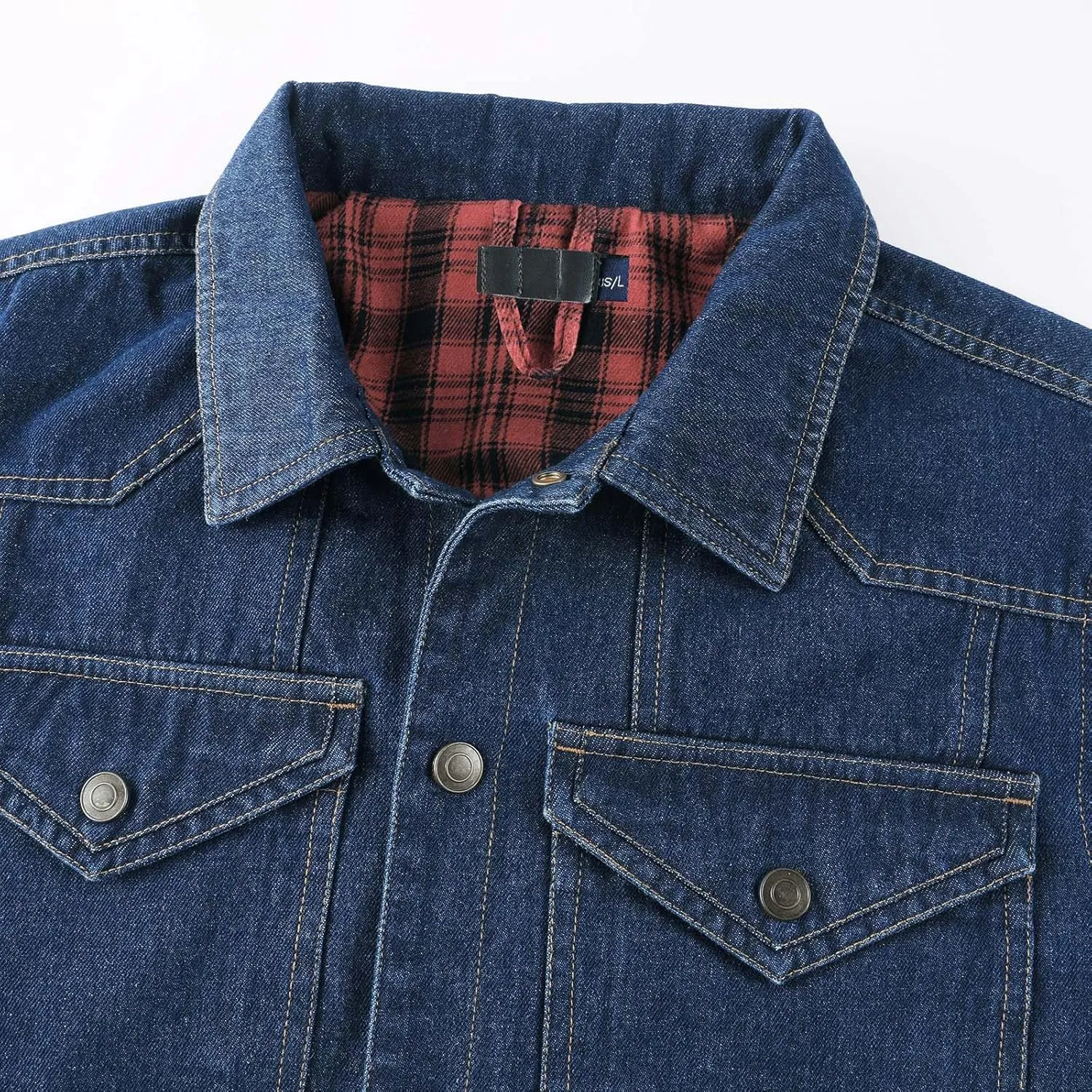 hlysgo Men's Denim Jacket Fashion Plaid Lined Thicken Jean Trucker Jacket Slim Fit Long Sleeve Denim Coats Outerwear