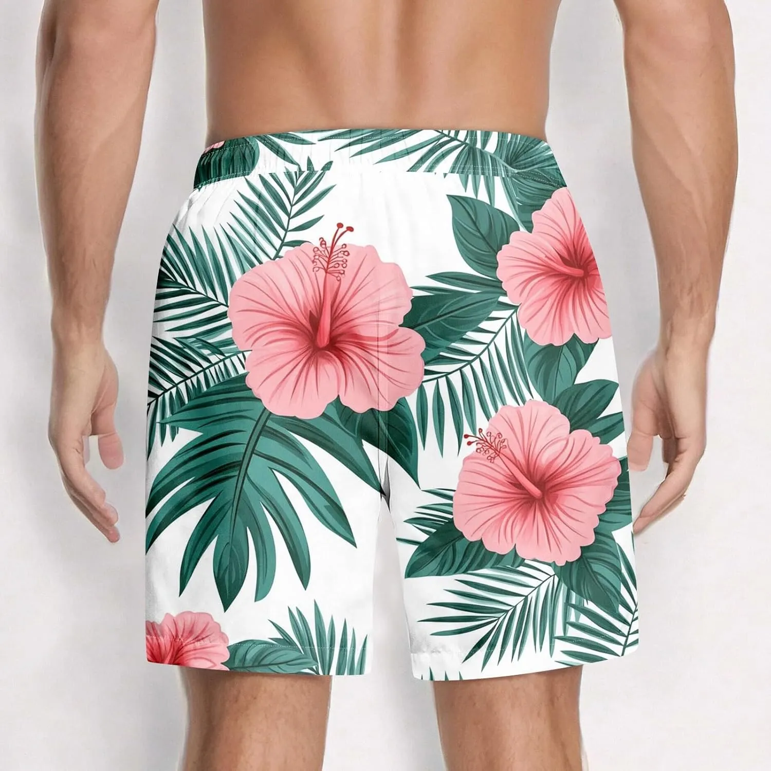 Holiday Shorts for Men, Floral Tropical Hawaiian Beach Shorts Elastic Waist Drawstring Casual Printed Trunks