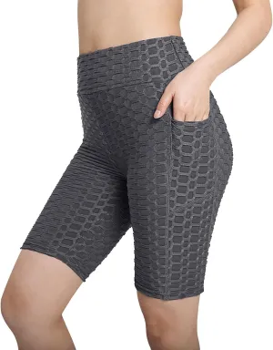 Honeycomb Textured Shorts for Women Lounge High Waisted Slim Fit Yoga Shorts with Pockets Workout Gym Leggings Shorts