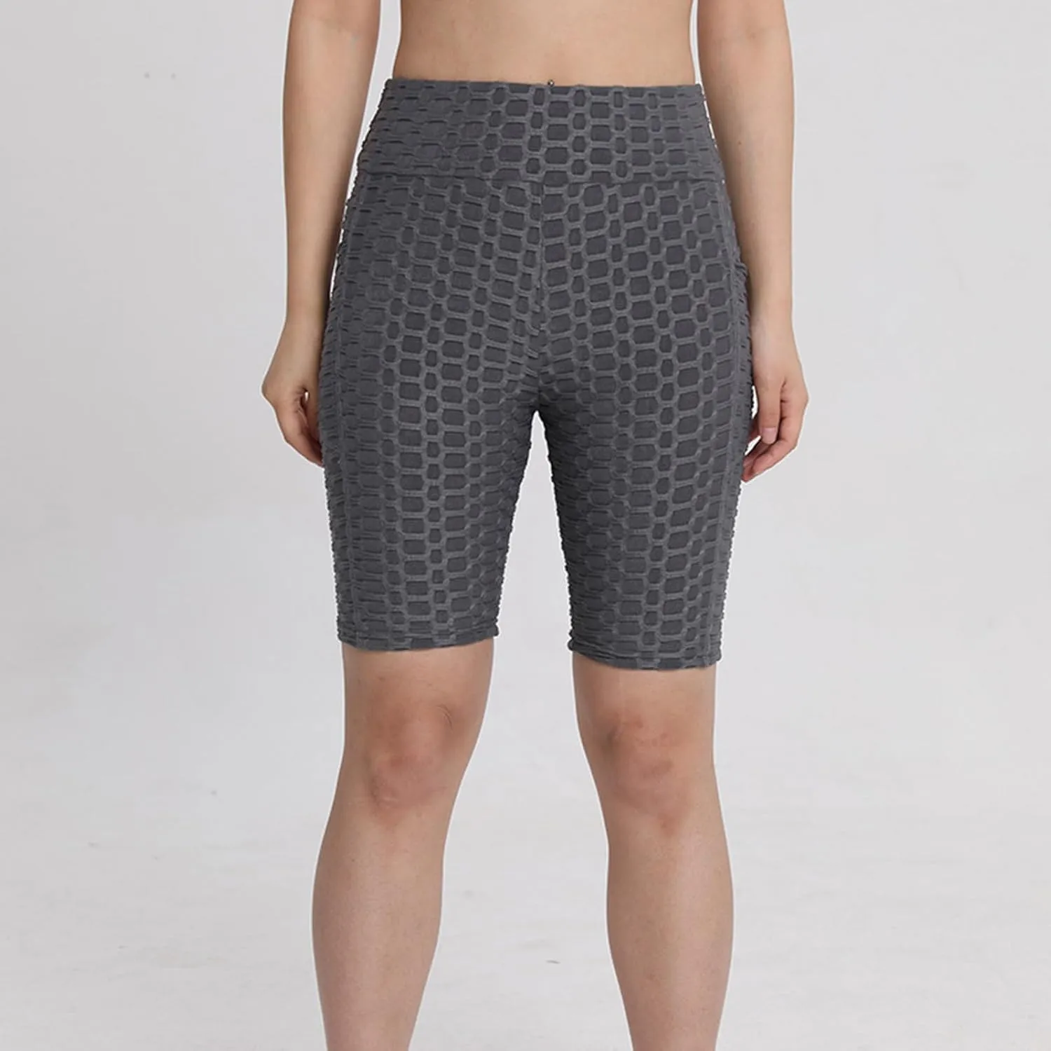 Honeycomb Textured Shorts for Women Lounge High Waisted Slim Fit Yoga Shorts with Pockets Workout Gym Leggings Shorts
