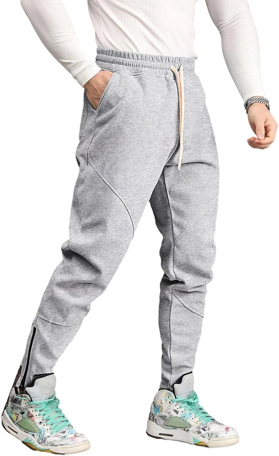 Hotfiary Men's Fleece Jogger Pants Zip Bottom Tapered Sweatpants Athletic Workout Gym Track Pants with Drawstring Loose Fit