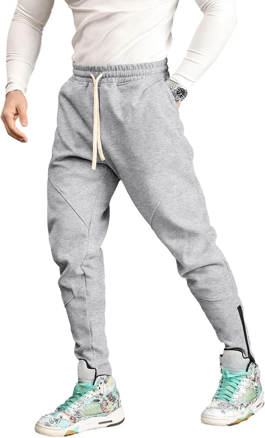 Hotfiary Men's Fleece Jogger Pants Zip Bottom Tapered Sweatpants Athletic Workout Gym Track Pants with Drawstring Loose Fit