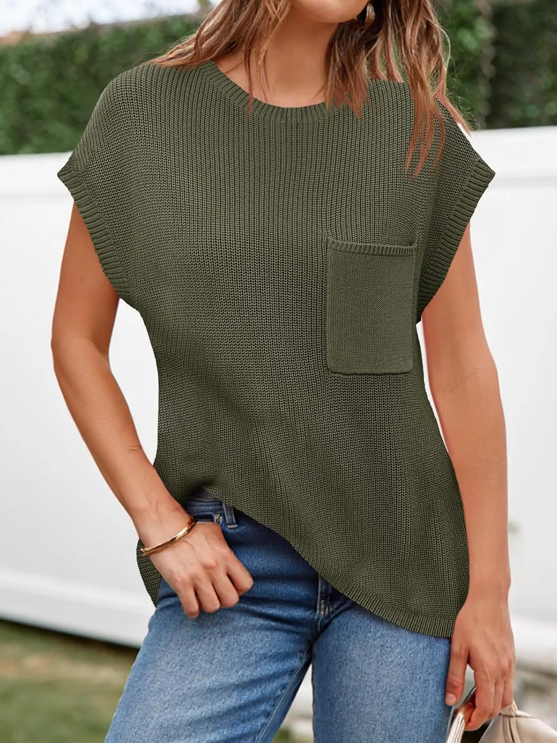 Imily Bela Summer Short Sleeve Sweater for Women 2025 Crew Neck Ribbed Knit Vests Trendy Pullover Tops