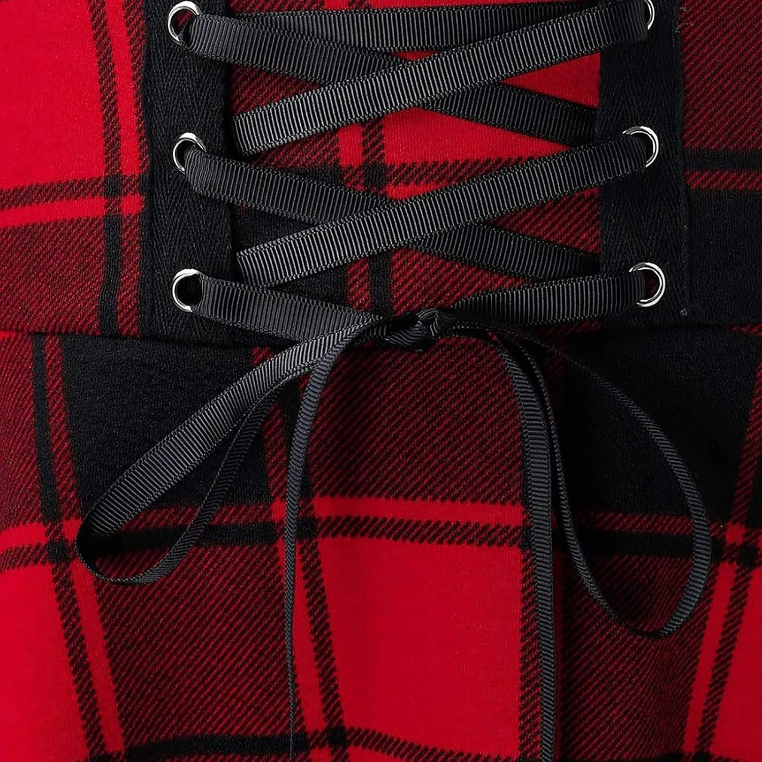 Irish Tartan Skirts for Women Gothic High Waisted Cross Tied Plaid A Line Pleated Mini Short Skirt