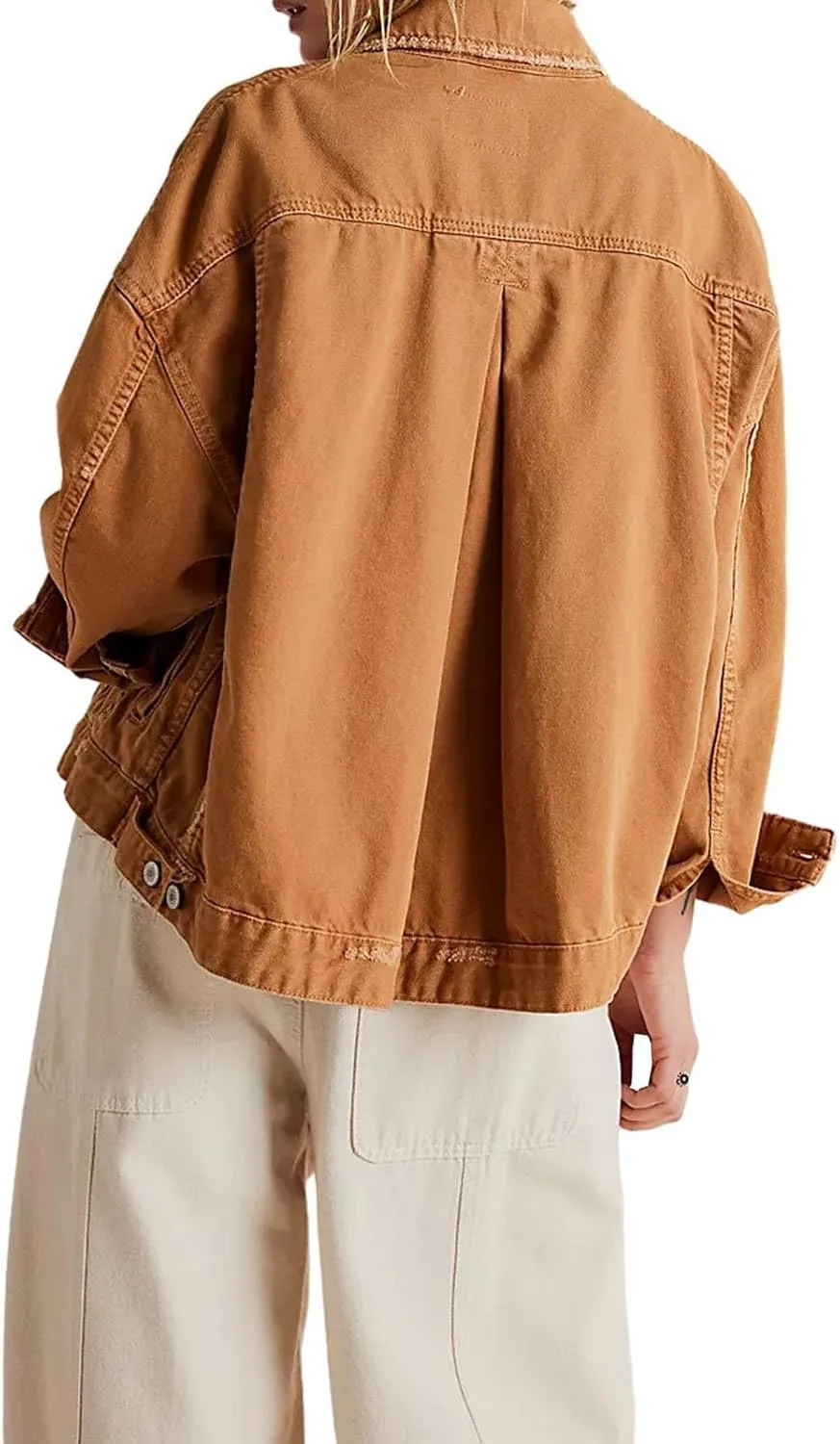 Jacket Women Button Up Cropped Denim Sweatshirt with Pockets Oversized Denim Jacket Lightweight Loose Fit Clothing
