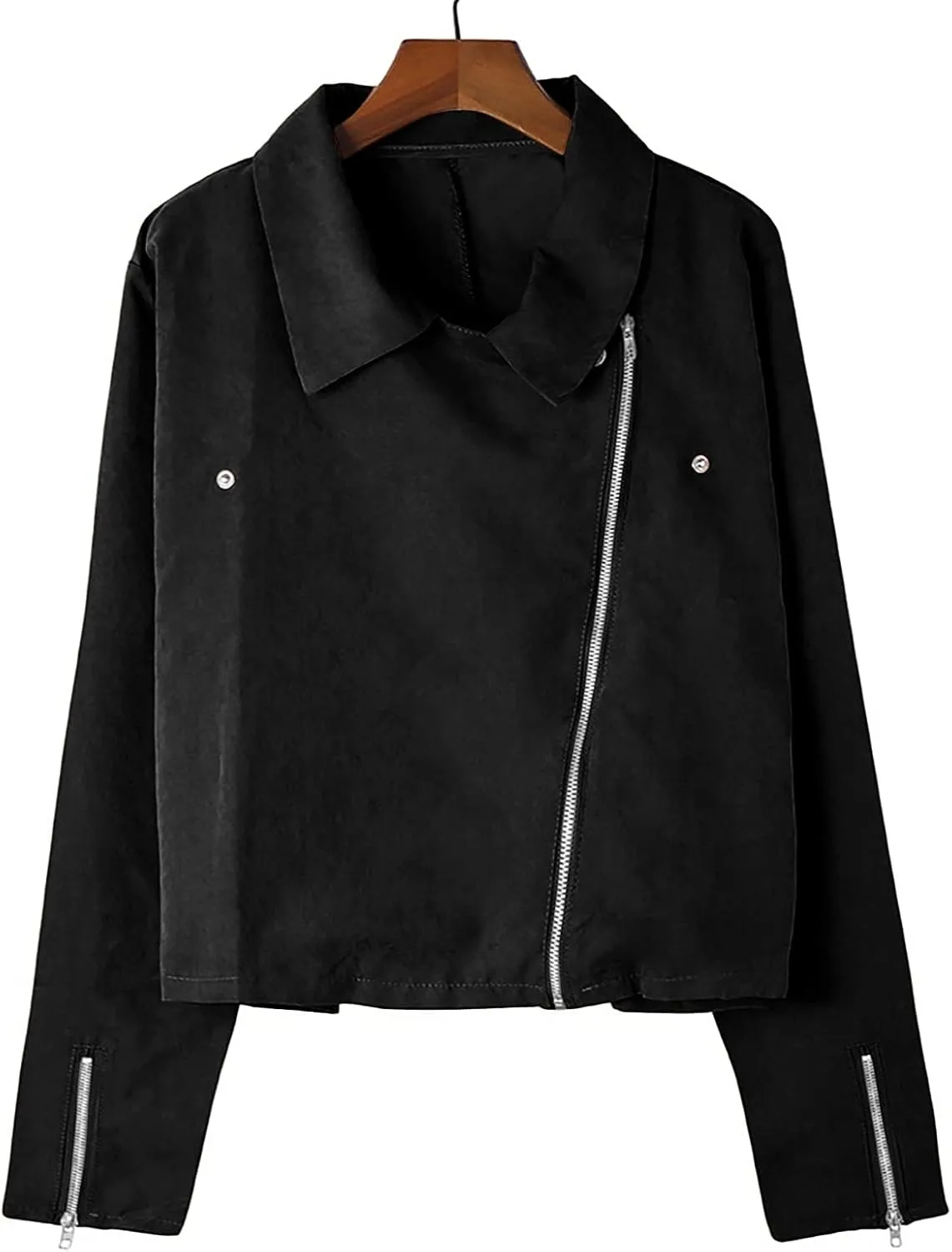 Jackets for Women Trendy Faux Suede Moto Jacket Open Front Cardigan Leather Motorcycle Jacket Lapel Collar Coat Women