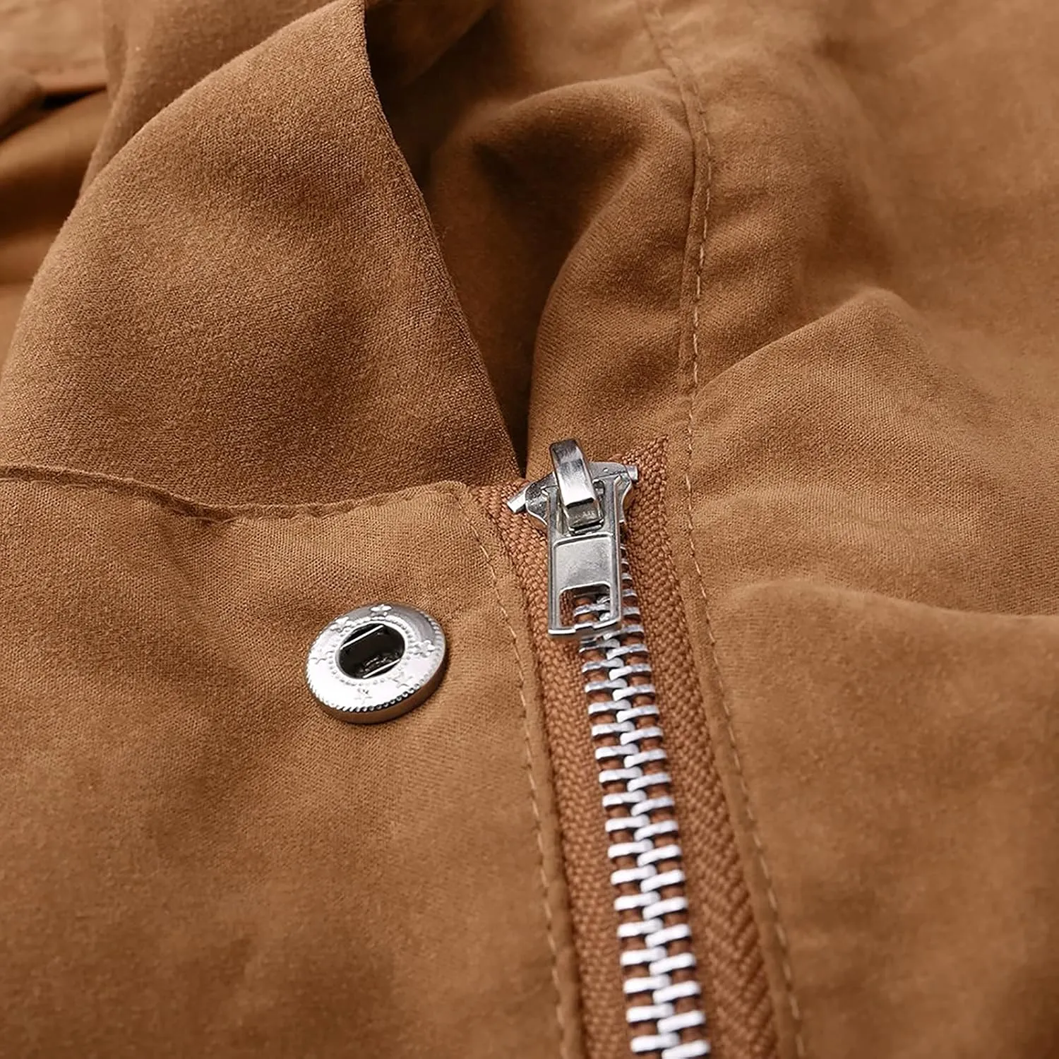 Jackets for Women Trendy Faux Suede Moto Jacket Open Front Cardigan Leather Motorcycle Jacket Lapel Collar Coat Women