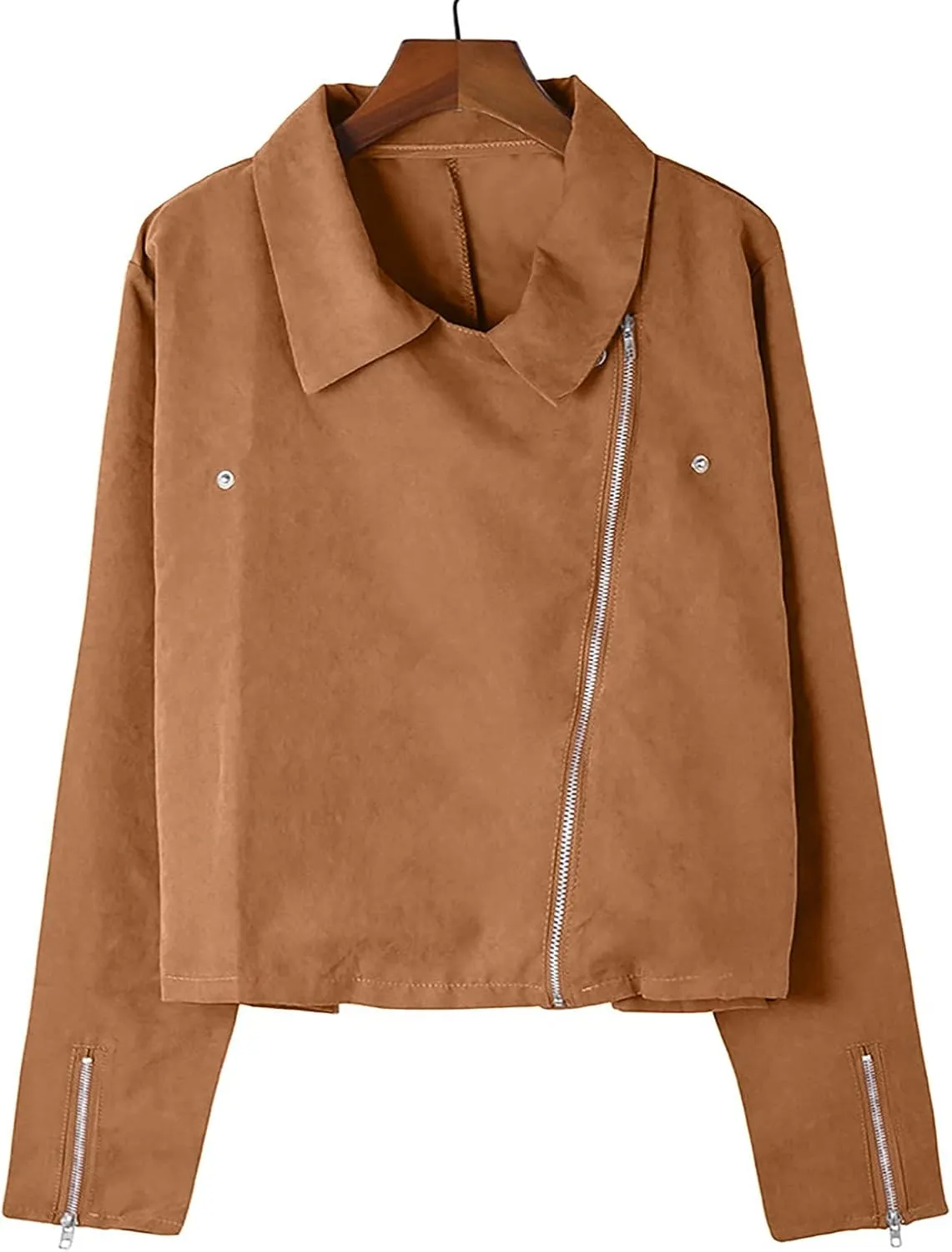 Jackets for Women Trendy Faux Suede Moto Jacket Open Front Cardigan Leather Motorcycle Jacket Lapel Collar Coat Women