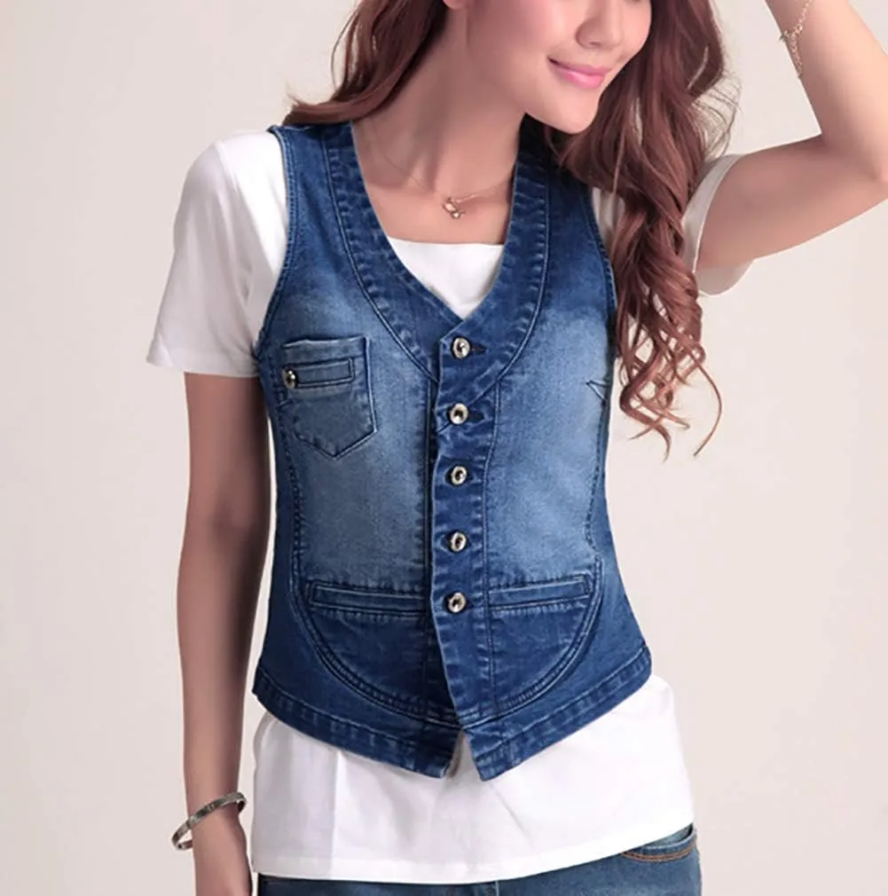 Jade Hare Denim Vest For Women Blue Slim Fit Jackets Crop Top Denims Waistcoat Sleeveless Lightweight Utility Jeans Vests