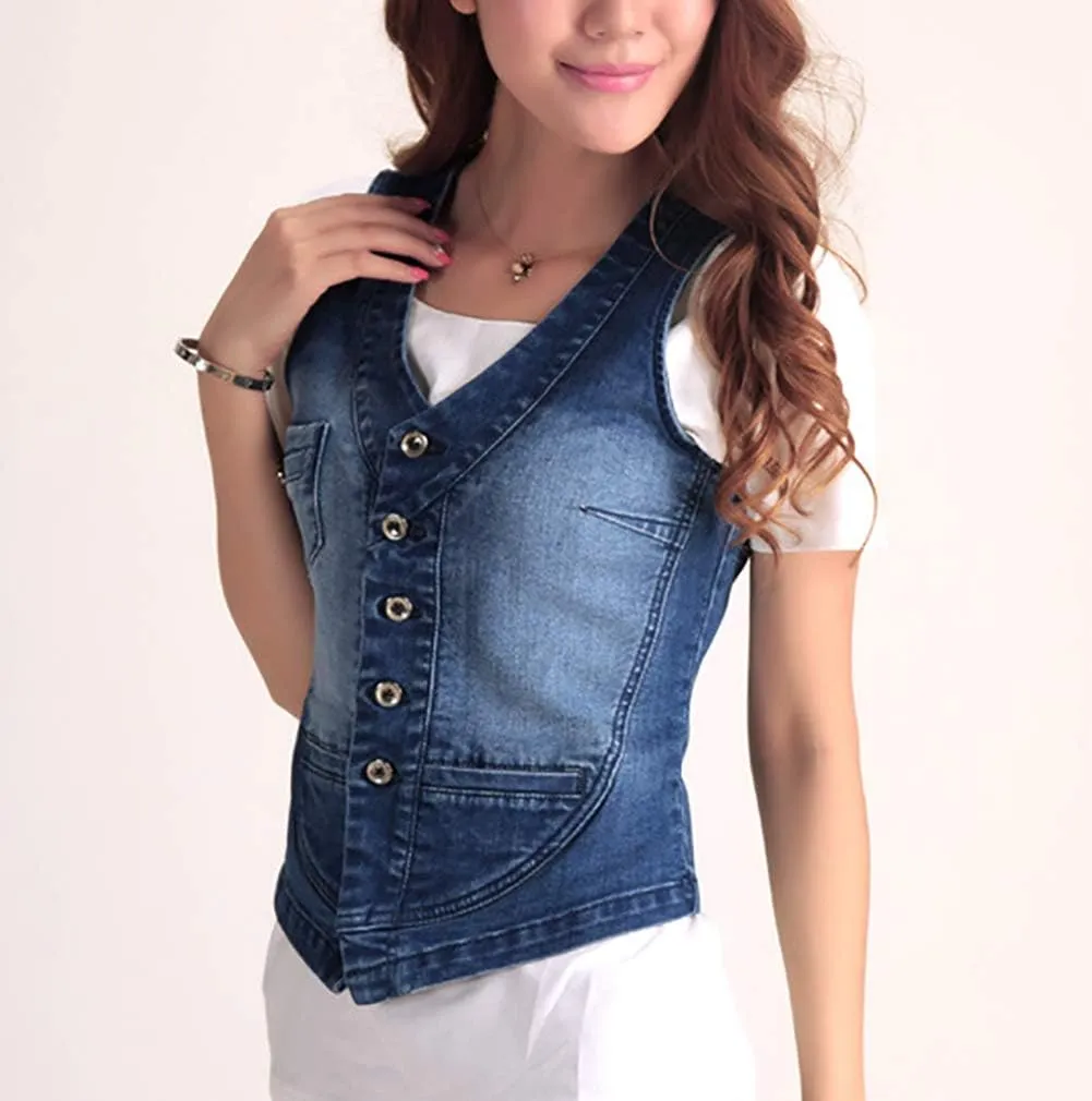 Jade Hare Denim Vest For Women Blue Slim Fit Jackets Crop Top Denims Waistcoat Sleeveless Lightweight Utility Jeans Vests