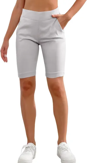 JAMfit Women's Pull-On Bermuda Shorts Stretch High Waist 10" Inseam Dressy Summer Casual Athletic Shorts with Pockets