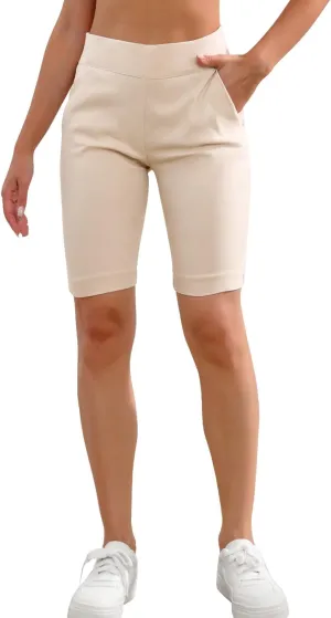 JAMfit Women's Pull-On Bermuda Shorts Stretch High Waist 10" Inseam Dressy Summer Casual Athletic Shorts with Pockets