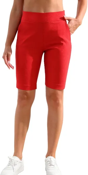 JAMfit Women's Pull-On Bermuda Shorts Stretch High Waist 10" Inseam Dressy Summer Casual Athletic Shorts with Pockets