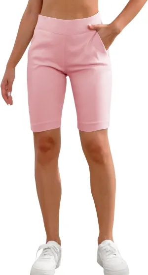 JAMfit Women's Pull-On Bermuda Shorts Stretch High Waist 10" Inseam Dressy Summer Casual Athletic Shorts with Pockets