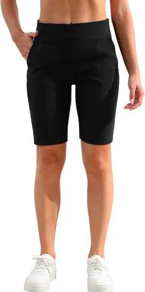 JAMfit Women's Pull-On Bermuda Shorts Stretch High Waist 10" Inseam Dressy Summer Casual Athletic Shorts with Pockets