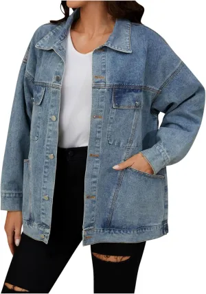 Jean Jacket For Women Denim 2024 Classic Long Sleeve Multi Pockets Jacket Coat Fall Outside Wear Loose Denim Jackets