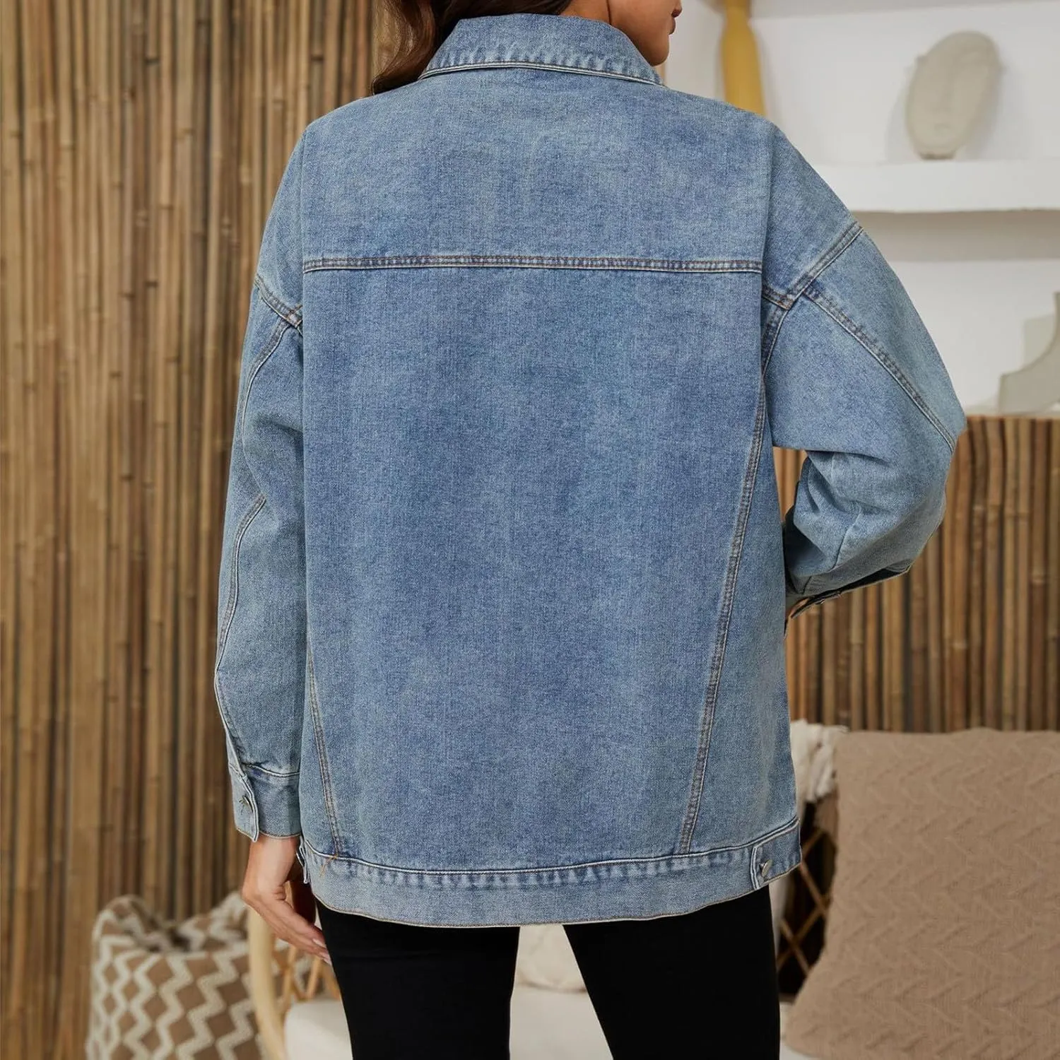 Jean Jacket For Women Denim 2024 Classic Long Sleeve Multi Pockets Jacket Coat Fall Outside Wear Loose Denim Jackets