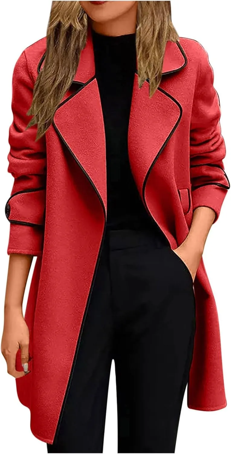 JEGULV Prime Hydration Women's Trench Coats Casual Notch Lapel Double Breasted Wool Blend Mid Long Pea Coats Fashion Elegant Winter Jacket Spring Deals 2025