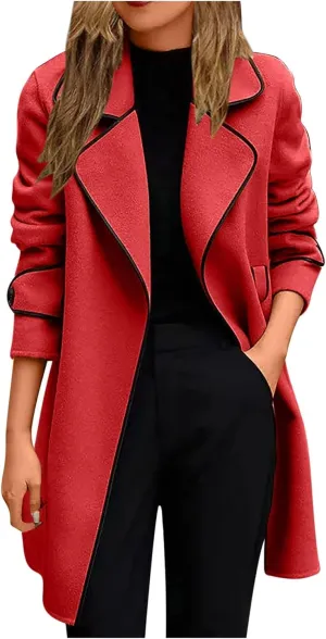 JEGULV Prime Hydration Women's Trench Coats Casual Notch Lapel Double Breasted Wool Blend Mid Long Pea Coats Fashion Elegant Winter Jacket Spring Deals 2025
