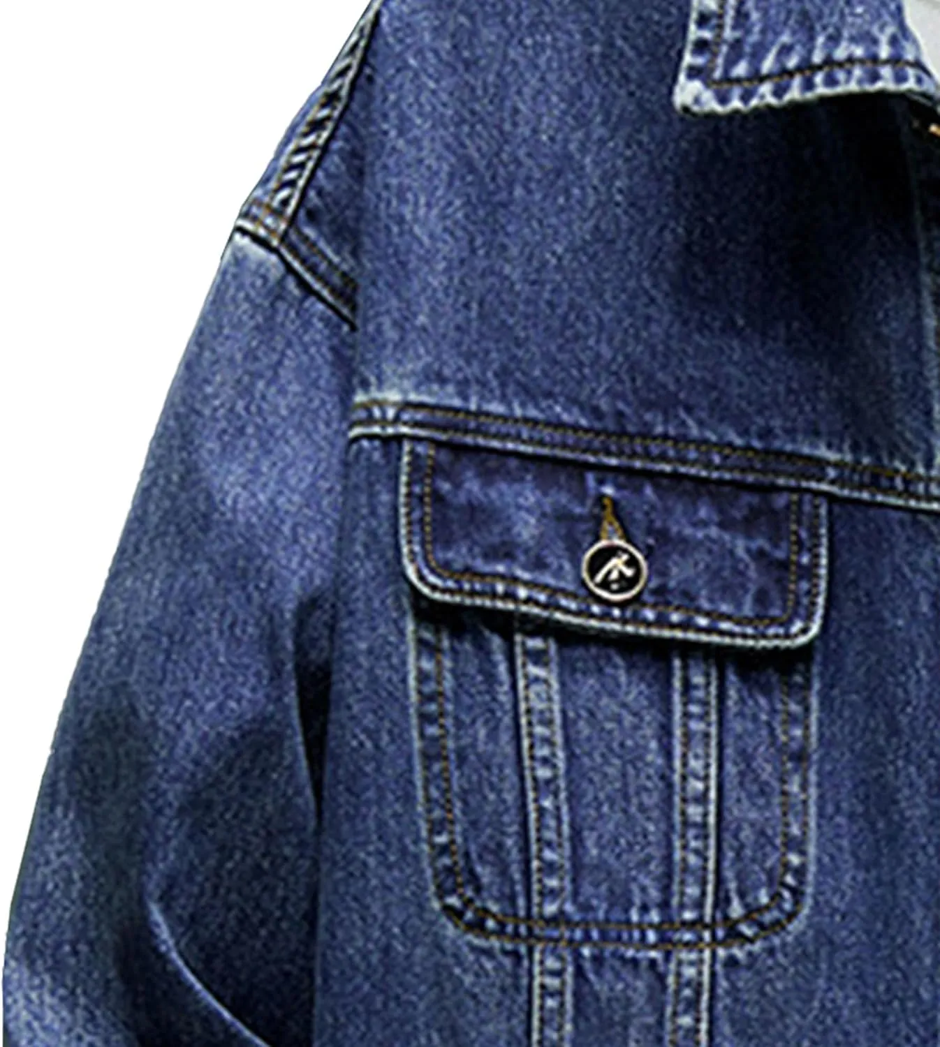 JEKE-DG Men's Distressed Jean Jacket Long Sleeve Denim Trucker Jacket Regular Fit Button Up Utility Pocket Overshirt