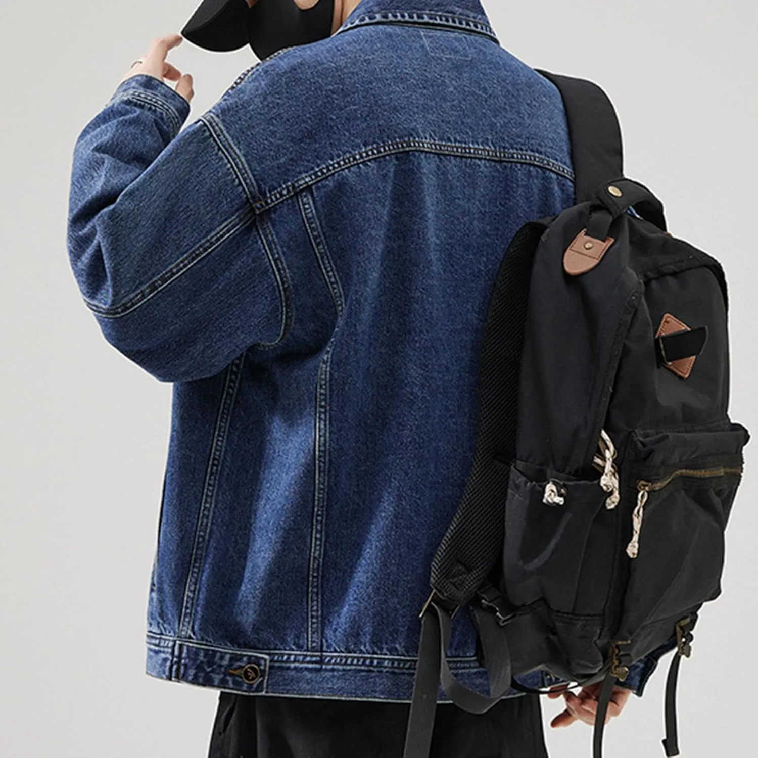 JEKE-DG Men's Distressed Jean Jacket Long Sleeve Denim Trucker Jacket Regular Fit Button Up Utility Pocket Overshirt