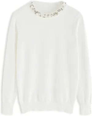 Kedera Women's Crewneck Long Sleeve Pearl Sweater Pullover Fashion Ribbed Knit Sweater Jumper Top