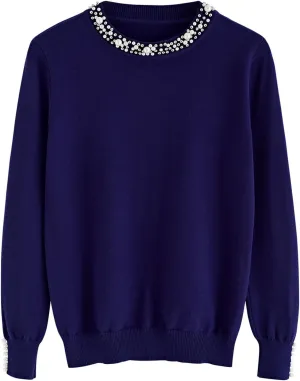 Kedera Women's Crewneck Long Sleeve Pearl Sweater Pullover Fashion Ribbed Knit Sweater Jumper Top