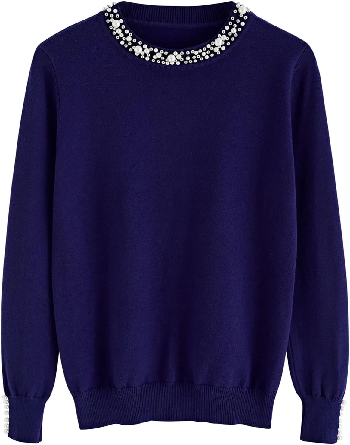 Kedera Women's Crewneck Long Sleeve Pearl Sweater Pullover Fashion Ribbed Knit Sweater Jumper Top
